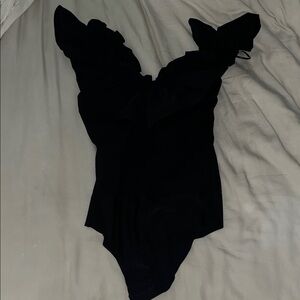 Zara Black Ruffled Bodysuit (XS) *FREE*